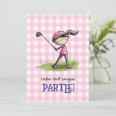Ladies Golf League Celebration Cartoon Invitation Kaart (Staand voorkant)