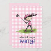 Ladies Golf League Celebration Cartoon Invitation Kaart (Voorkant / Achterkant)