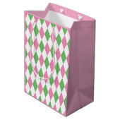 Ladies Golf League Gift Bag – Pink & Green Argyle  Medium Cadeauzakje (Achterkant Gekanteld)