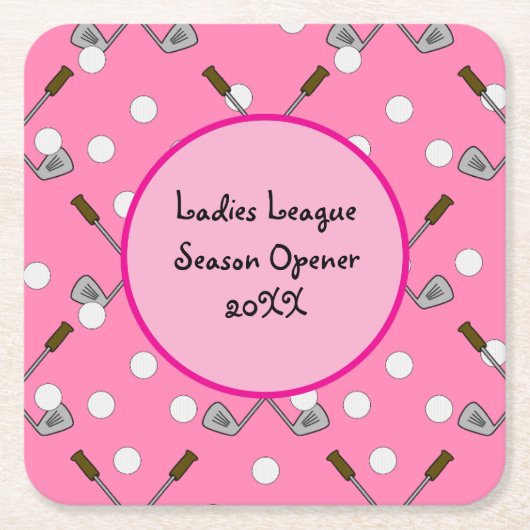 Ladies Golf League Pink Golf Pattern Paper Onderze Kartonnen Onderzetters (Voorkant)