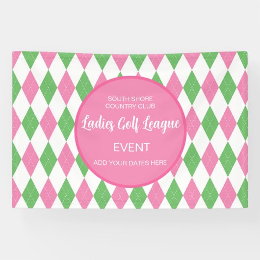 Ladies Golf League Pink Green Argyle Custom Banner (Horizontaal)
