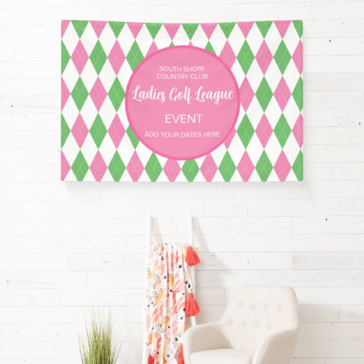 Ladies Golf League Pink Green Argyle Custom Banner (Insitu)