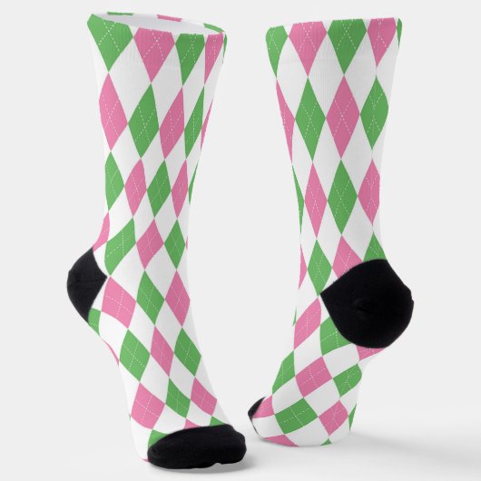 Ladies Golf League Pink Green Pink Green Argyle Sokken (Gebogen)