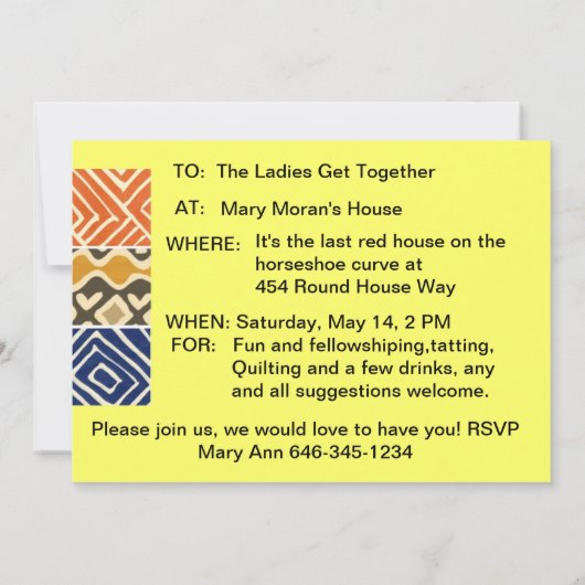 LADIES KOMEN SAMEN MET INVITATIE-INLICHTINGEN EN V KAART (Achterkant)