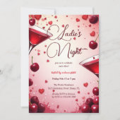Ladies Night Cherry & Cocktail Galentine Kaart (Voorkant)