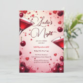 Ladies Night Cherry & Cocktail Galentine Kaart (Staand voorkant)