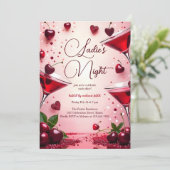 Ladies Night Cherry Galentine's Cocktail Party Kaart (Staand voorkant)