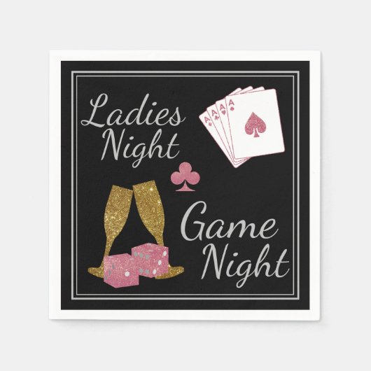 Ladies Night Game Night Gold en Pink Glitter Servet (Voorkant)