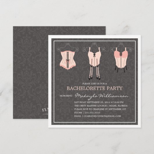 LADIES NIGHT LINGERIE | INVITE BACHELORETTE PARTIJ KAART (Voorkant / Achterkant)