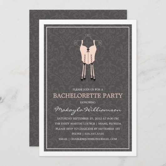 LADIES NIGHT LINGERIE | INVITE BACHELORETTE PARTIJ KAART (Voorkant / Achterkant)