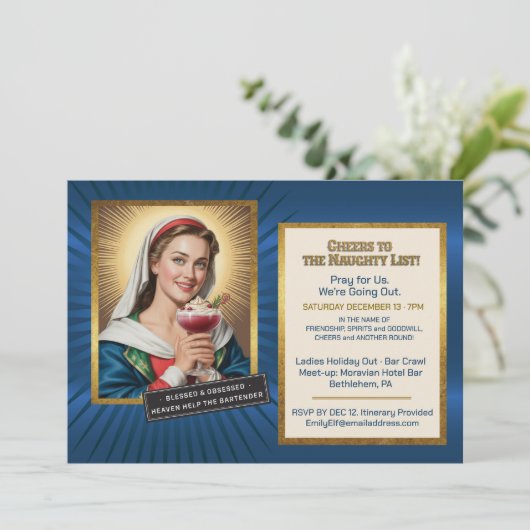 Ladies Night – Naughty Virgin Mary Bar Crawl Kaart (Staand voorkant)