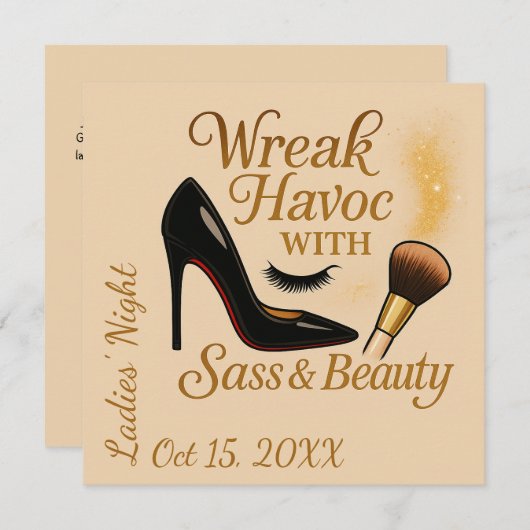 Ladies' Night Sass Wreak Havoc Glam Party Invite Kaart (Voorkant / Achterkant)