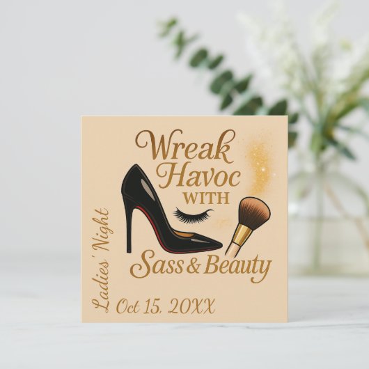 Ladies' Night Sass Wreak Havoc Glam Party Invite Kaart (Staand voorkant)