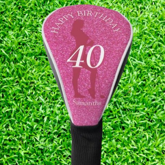 LADIES PINK GLITTER BIG BIRTHDAY GOLFHEADCOVER