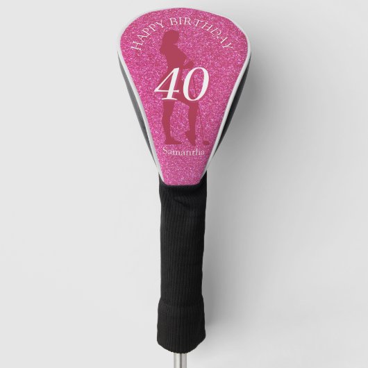 LADIES PINK GLITTER BIG BIRTHDAY GOLFHEADCOVER (Voorkant)