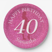 LADIES PINK GLITTER BIG BIRTHDAY PAPIEREN BORDJE (Voorkant)