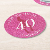 LADIES PINK GLITTER BIG BIRTHDAY RONDE KARTONNEN ONDERZETTER (Gebogen)