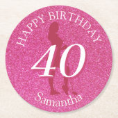 LADIES PINK GLITTER BIG BIRTHDAY RONDE KARTONNEN ONDERZETTER (Voorkant)