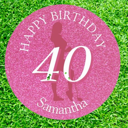 LADIES PINK GLITTER BIG BIRTHDAY RONDE STICKER