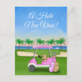 Ladies Pink Golf Cart Moving Boxes Beach Golf  Aankondigingskaart (Voorkant)