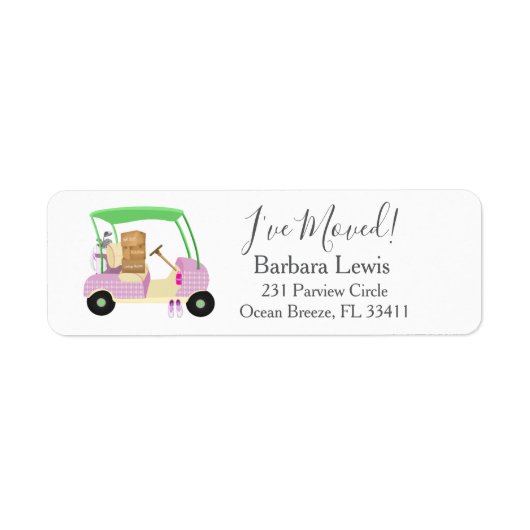 Ladies Pink Golf Cart  Moving Boxes Golf Course Etiket (Voorkant)