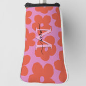 Ladies Retro Bold Pink Orange Floral Monogram Golfheadcover (Draai 90)