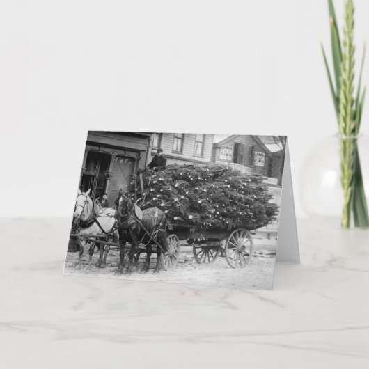 Lading van kerstbomen, 1910 feestdagen kaart (Voorkant)
