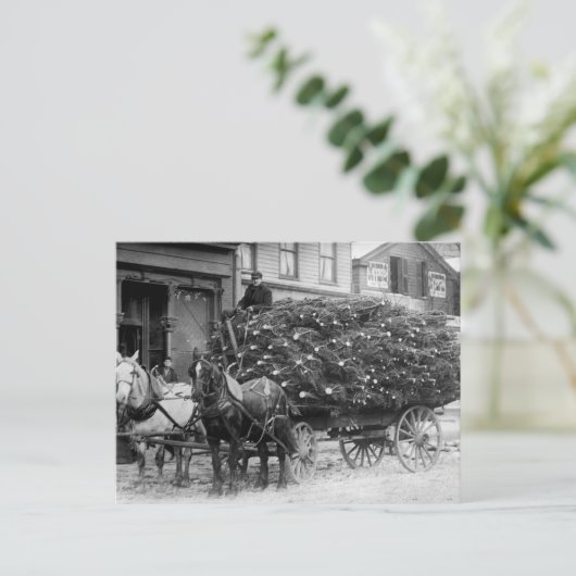 Lading van kerstbomen, 1910 feestdagenkaart (Staand voorkant)