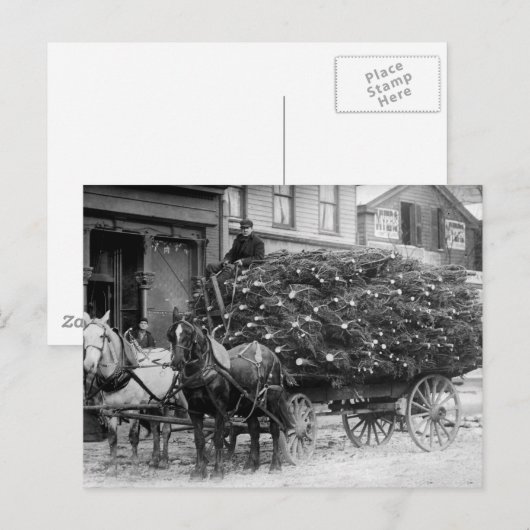 Lading van kerstbomen, 1910 feestdagenkaart (Voorkant / Achterkant)