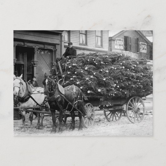 Lading van kerstbomen, 1910 feestdagenkaart (Voorkant)