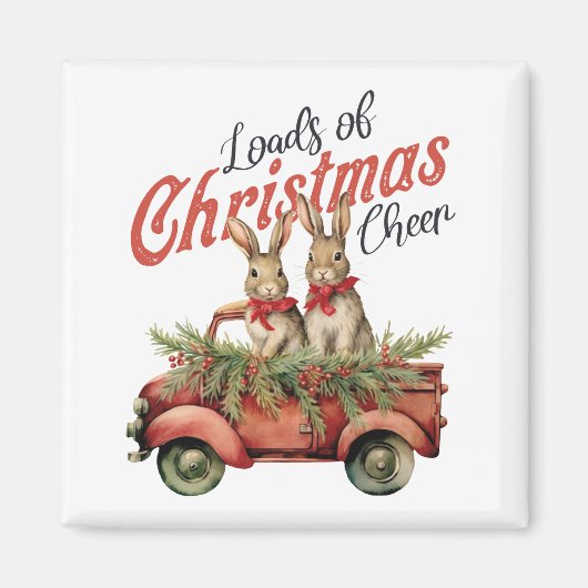 Ladingen van Kerstmis Cheer Konijnen in Rode Vrach Magneet (Voorkant)