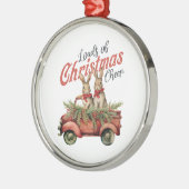 Ladingen van Kerstmis Cheer Konijnen in Rode Vrach Metalen Ornament (Links)
