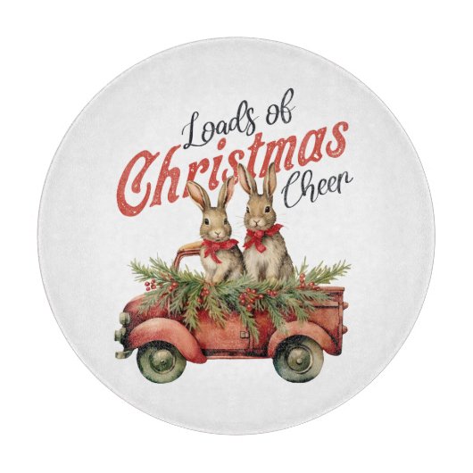 Ladingen van Kerstmis Cheer Konijnen in Rode Vrach Snijplank (Voorkant)