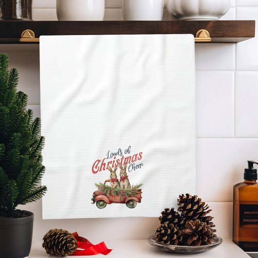 Ladingen van Kerstmis Cheer Konijnen in Rode Vrach Theedoek