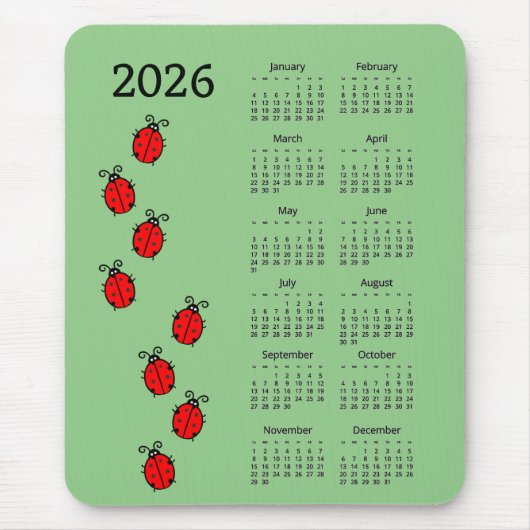 Ladiy Bugs 2026 Calendar Mousepad Muismat (Voorkant)