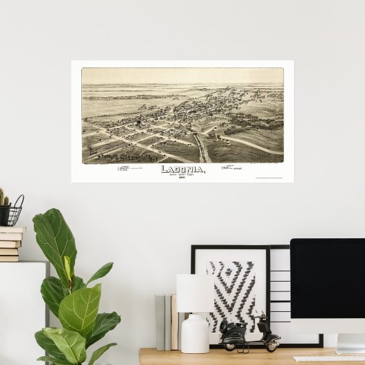 Ladonia, TX Panoramic Map - 1891 Poster (Thuiskantoor)