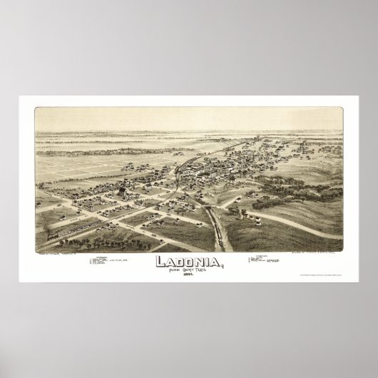 Ladonia, TX Panoramic Map - 1891 Poster (Voorkant)