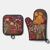 Ladrie's tuin in het rood ovenwant & pannenlap set (Voorkant)