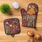 Ladrie's tuin in het rood ovenwant & pannenlap set (Top down)