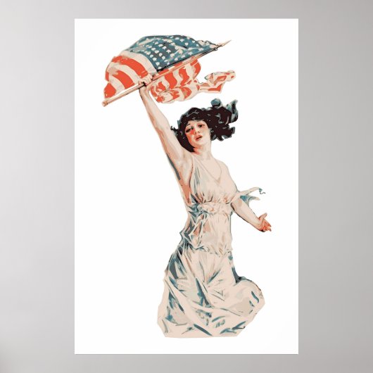 Lady 4th of Juli Poster van Amerikaanse vlagdame (Voorkant)