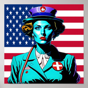 Lady America. Amerikaanse vlagdame Poster