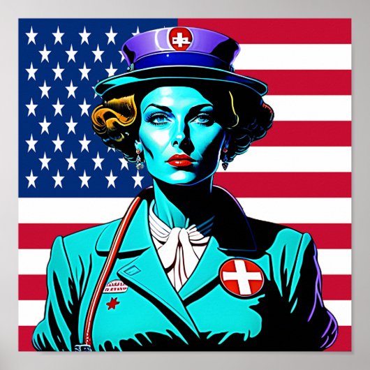 Lady America. Amerikaanse vlagdame Poster (Voorkant)