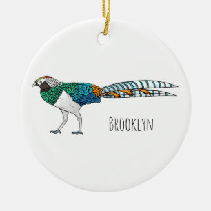 Lady Amherst's fazant vogel cartoon illustratie Keramisch Ornament