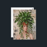 Lady and A Houseplant on her head  Briefkaart<br><div class="desc">A gorgeous lady poses with a houseplant on her head in the style of a mixed media collage AI generated art</div>