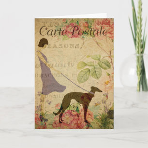 Lady and Greyhound Vintage French Postcard Kaart