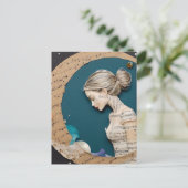 Lady and the Moon Collage Briefkaart (Staand voorkant)