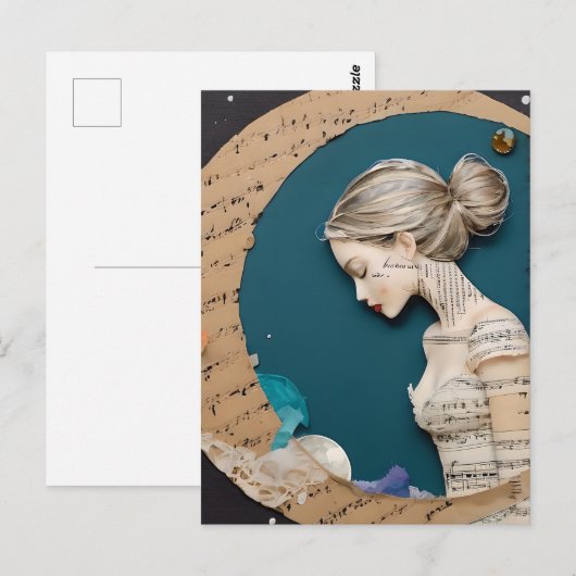 Lady and the Moon Collage Briefkaart (Voorkant / Achterkant)