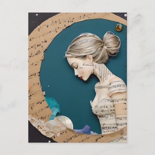 Lady and the Moon Collage Briefkaart (Voorkant)