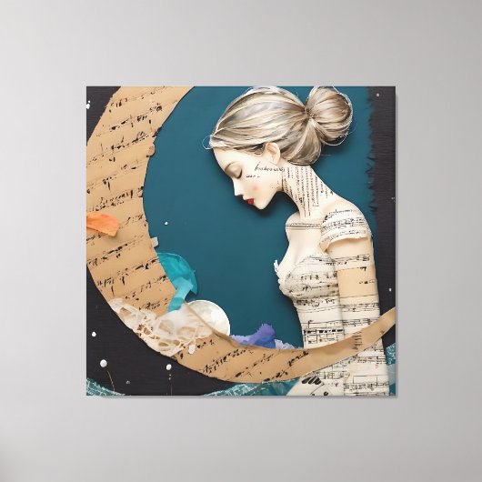 Lady and the Moon Collage Canvas Afdruk (Voorkant)