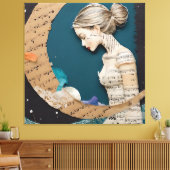 Lady and the Moon Collage Canvas Afdruk (Insitu (Woonkamer))